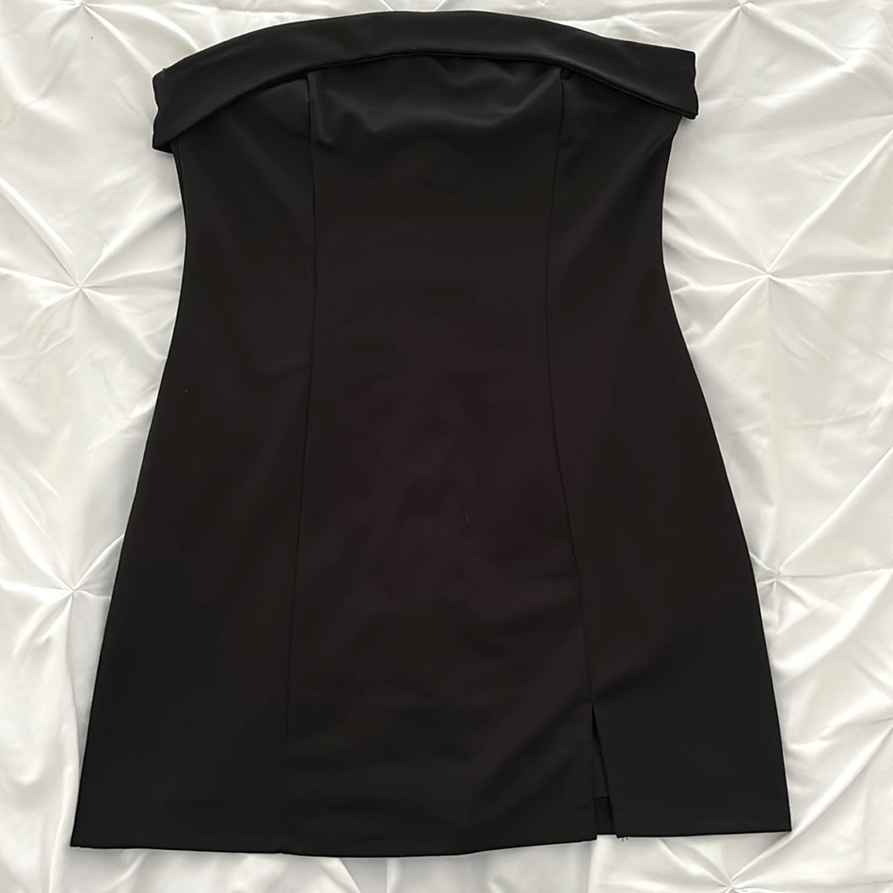Kendall & Kylie Solid Black Mini Strapless Dress with Slit & Zipper Sz Medium